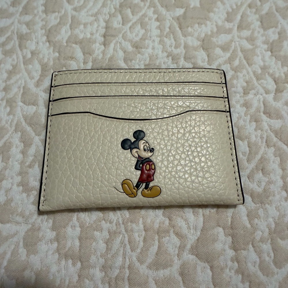 Coach Cream Card Holder with Mickey Mouse Design